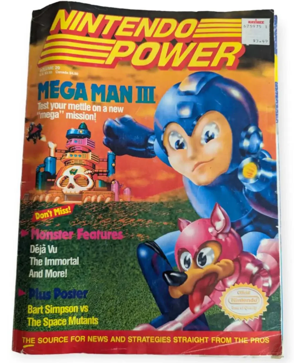 Nintendo Power Volume 20 January 1991 Mega Man IIl w/Simpson Poster ripped cover